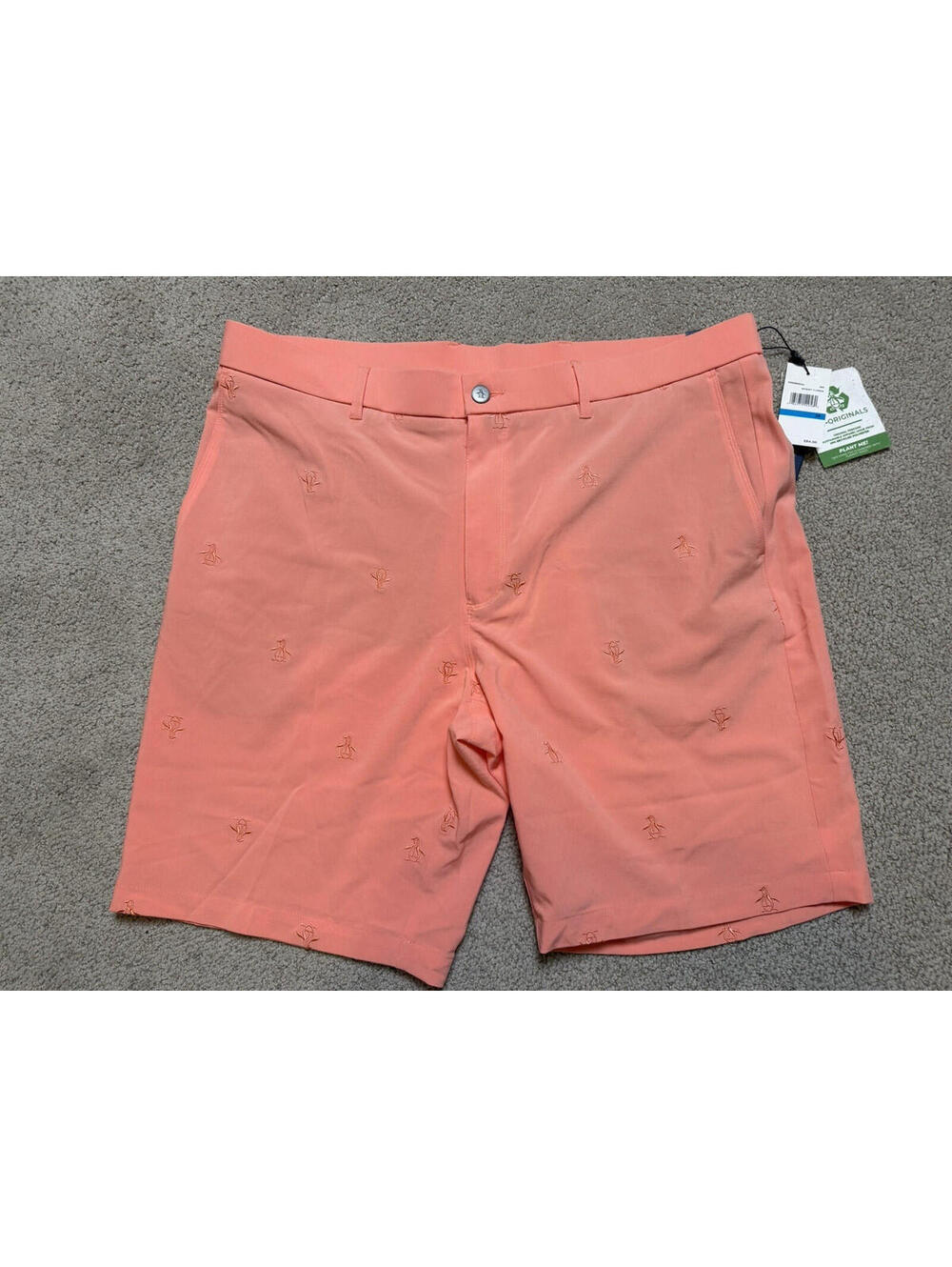 NWT Penguin Men's 36 orange Golf Shorts All Over Penguin Pete Embroidered Logo